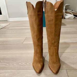 Tan Suede Western Knee Boots